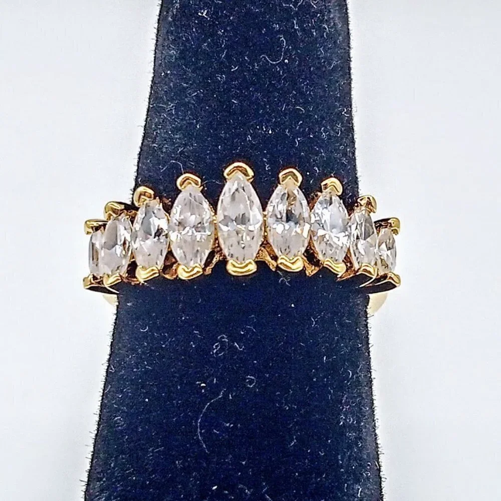 Gold-Plated 925 Sterling Silver 9-Stone CZ Band Ring